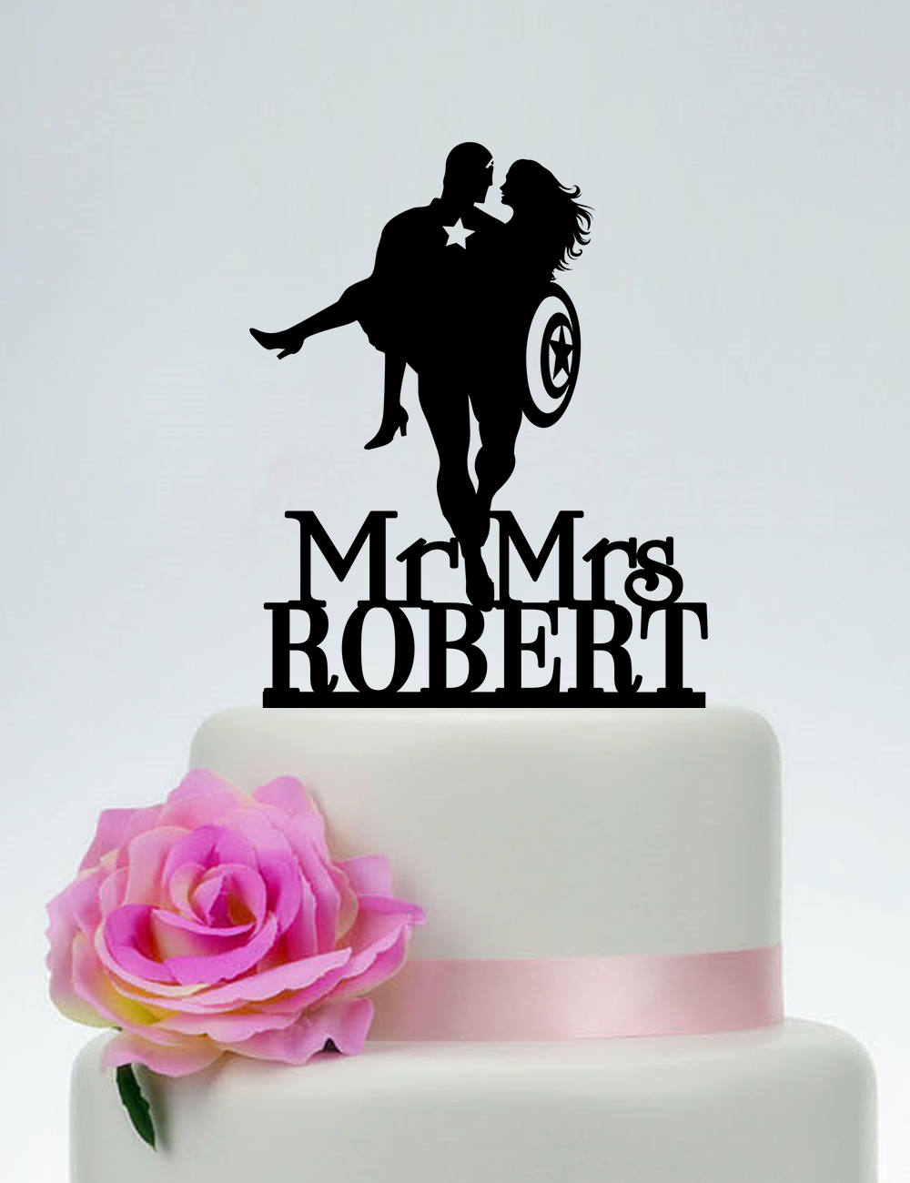 Captain America Wedding Cake Topper,Mr and Mrs Cake Topper,Custom Cake Topper, Super Hero Cake Topper, Captain America Silhouette C246
