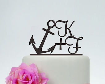 Anchor Cake Topper With Initials,Custom Cake Topper With Initials,Wedding Cake Topper,Cake Decoration,Rustic Cake Topper I028