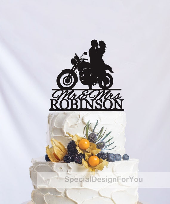 Motocycle Wedding Cake Topper ,Bride And Groom Cake Topper, Motobike Wedding Cake Topper ,Mr And Mrs Biker Cake Topper C332