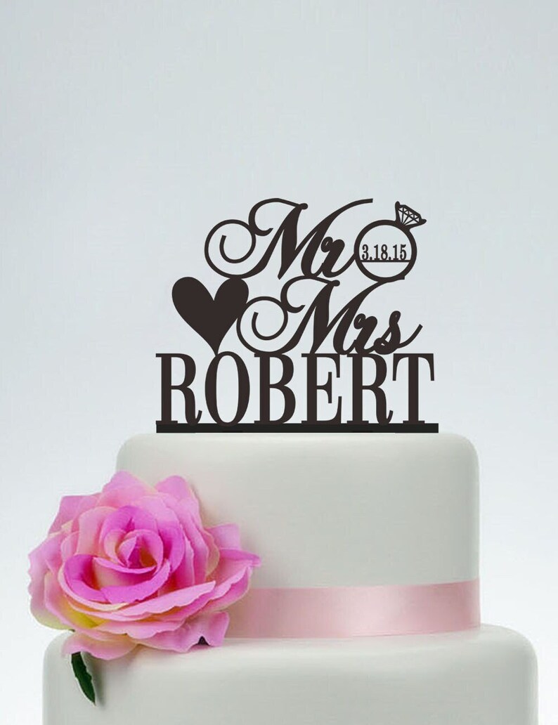 Wedding Cake Topper,Custom Cake Topper,Mr and Mrs Cake Topper With Last Name and Date,Unique Cake Topper,Personalized Cake Topper C083 image 1