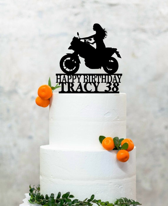 Topper torta di compleanno del pilota femminile, topper della torta del  motociclista, topper della torta del motociclista del compleanno,  decorazione della torta di compleanno del motociclista B034 -  Italia