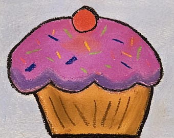 Original Soft Pastel Wall Art Cupcake Matted and ready to drop into 8x10 frame