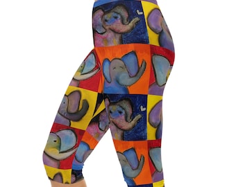 Colorful Pop Art Elephant Capri Leggings