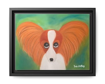 Papillon Dog Portrait Matte Canvas Framed | Colorful Pop Art Wall Decor