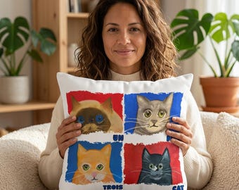 Pop Art Cats pillow | Square Polyester Pillow Un Deux Trois Cat
