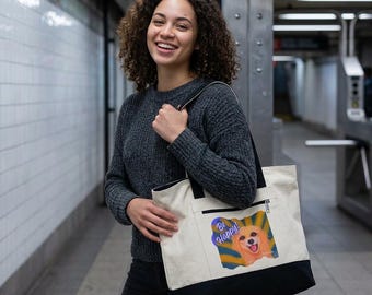 Be Happy Golden Retriever Zippered Canvas Tote