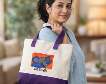 Elephant Illustration Zippered Canvas Tote | Cute Elephant Art, Canvas Zip Tote
