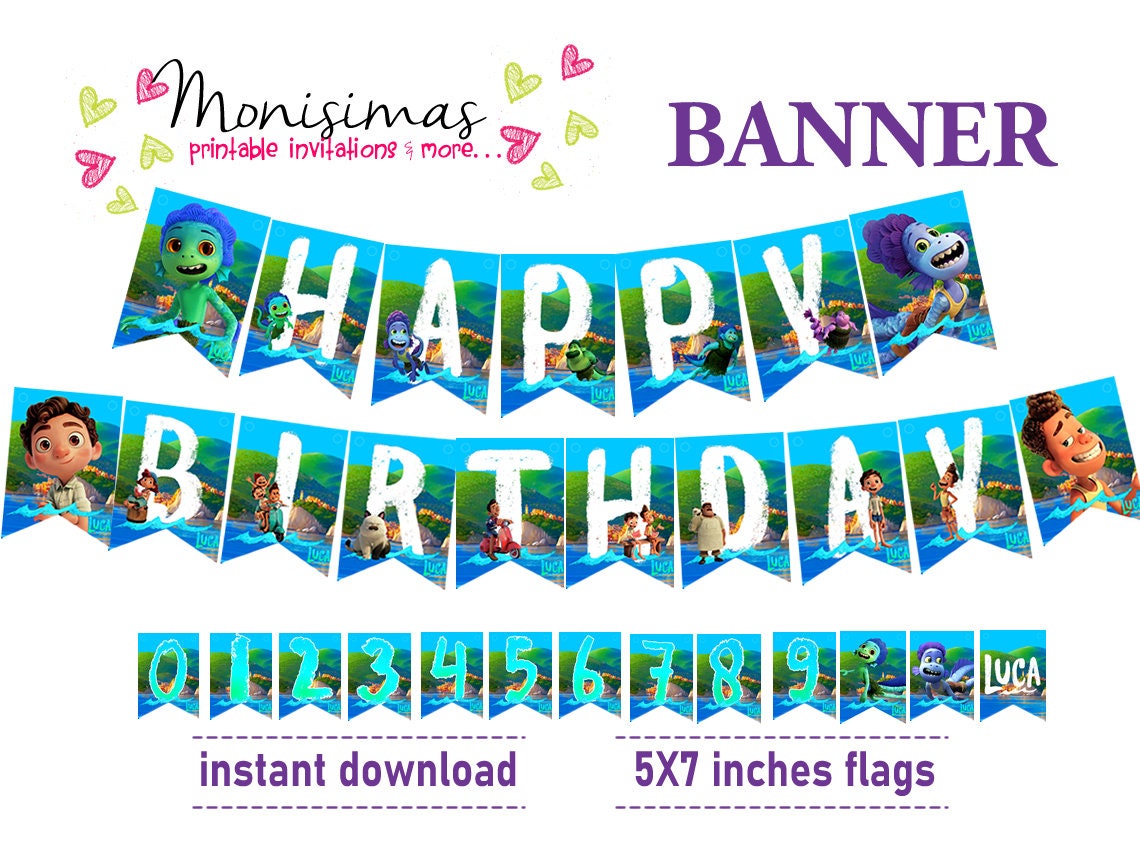 happy Birthday Banner LUCA DISNEYParty Printables Luca image 0