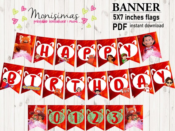 Happy Birthday Banner Turning Red Party Printables Turning - Etsy Finland