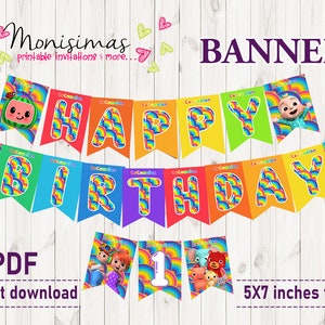 Happy Birthday Banner cocomelon Party Printables cocomelon | Etsy