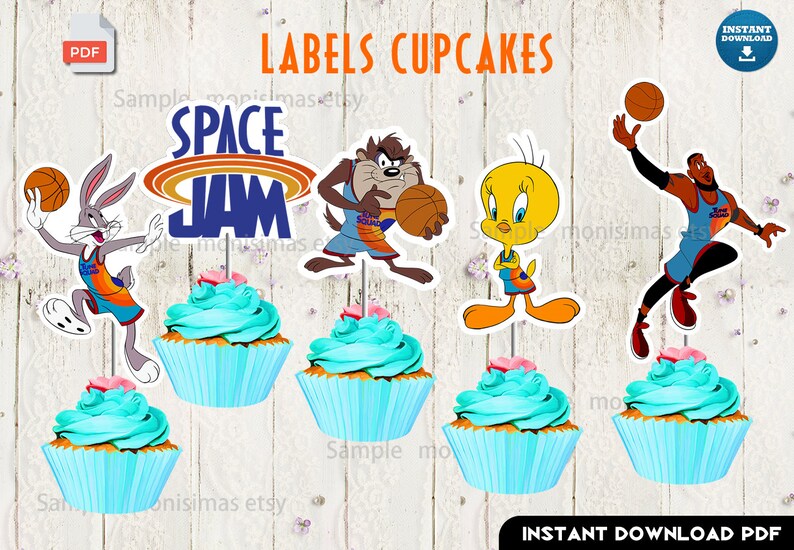Printable space jam Cupcake Toppers Birthday Cupcakes Toppers Etsy