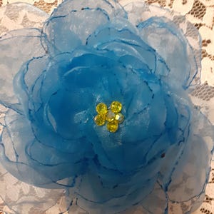 Fabric flower brooch Organza Sky Blue Flower Brooch Bridal Accessories Jewelry floral Jewelry  for her Wedding accessories Hair Accessory