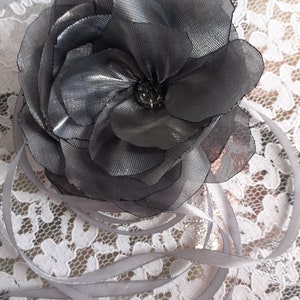 Flower Choker Necklace, Handmade Floral Choker, Fabric Flower Choker, Elegant Flower, Grey Choker, For Women, Flower Ribbon Choker