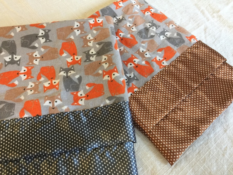 Perfect baby shower gift Flannel front Fox baby blanket This is travel size lovey 20x20 backed and edged with silky fabric