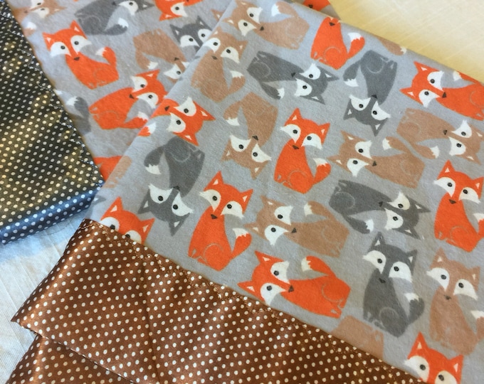 Fox baby blanket. Flannel front, backed and edged with silky fabric. This is travel size lovey 20x20. Perfect baby shower gift