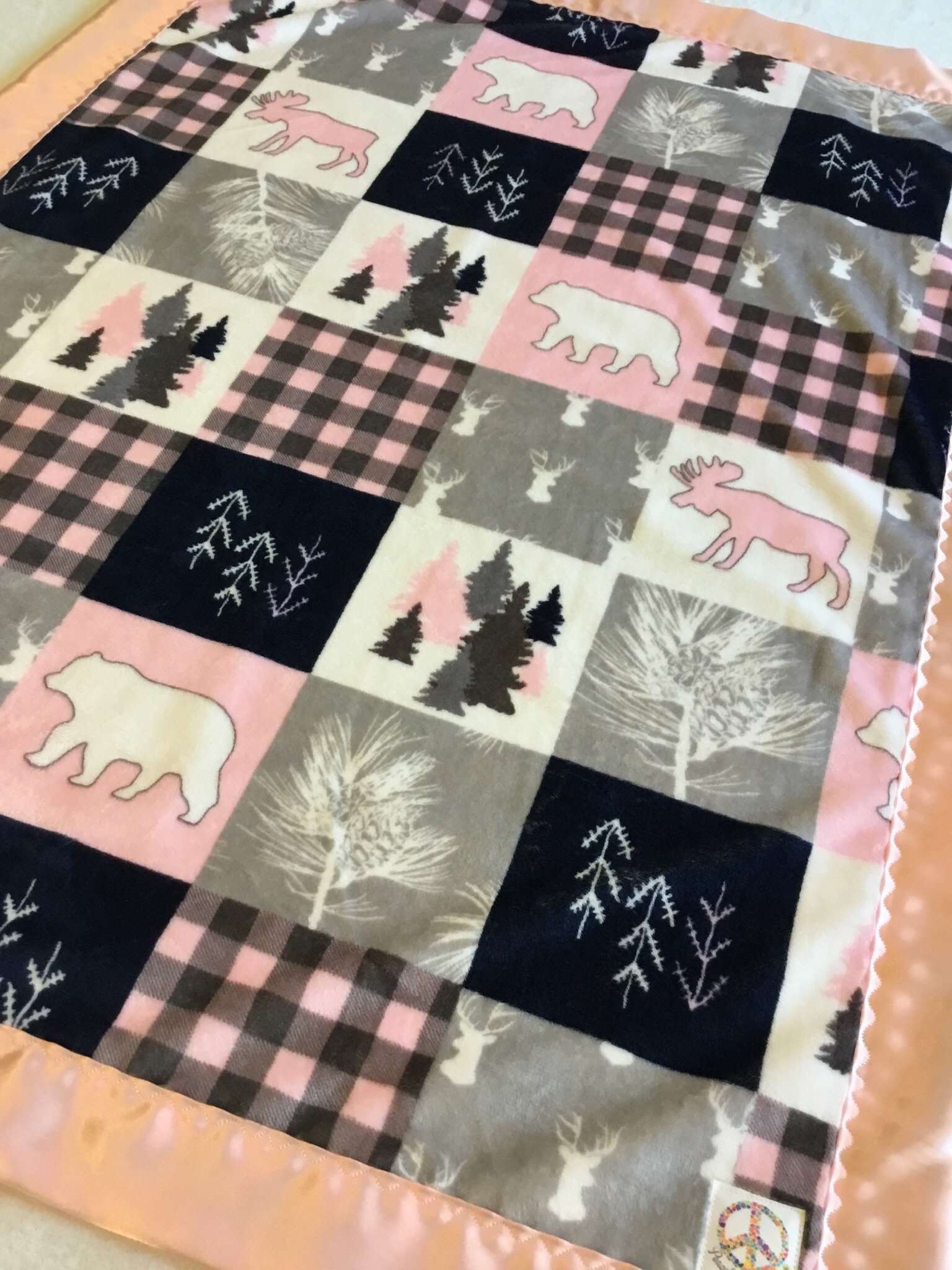 Baby Blanket, Plush front backed and edged with silky fabric 30x40