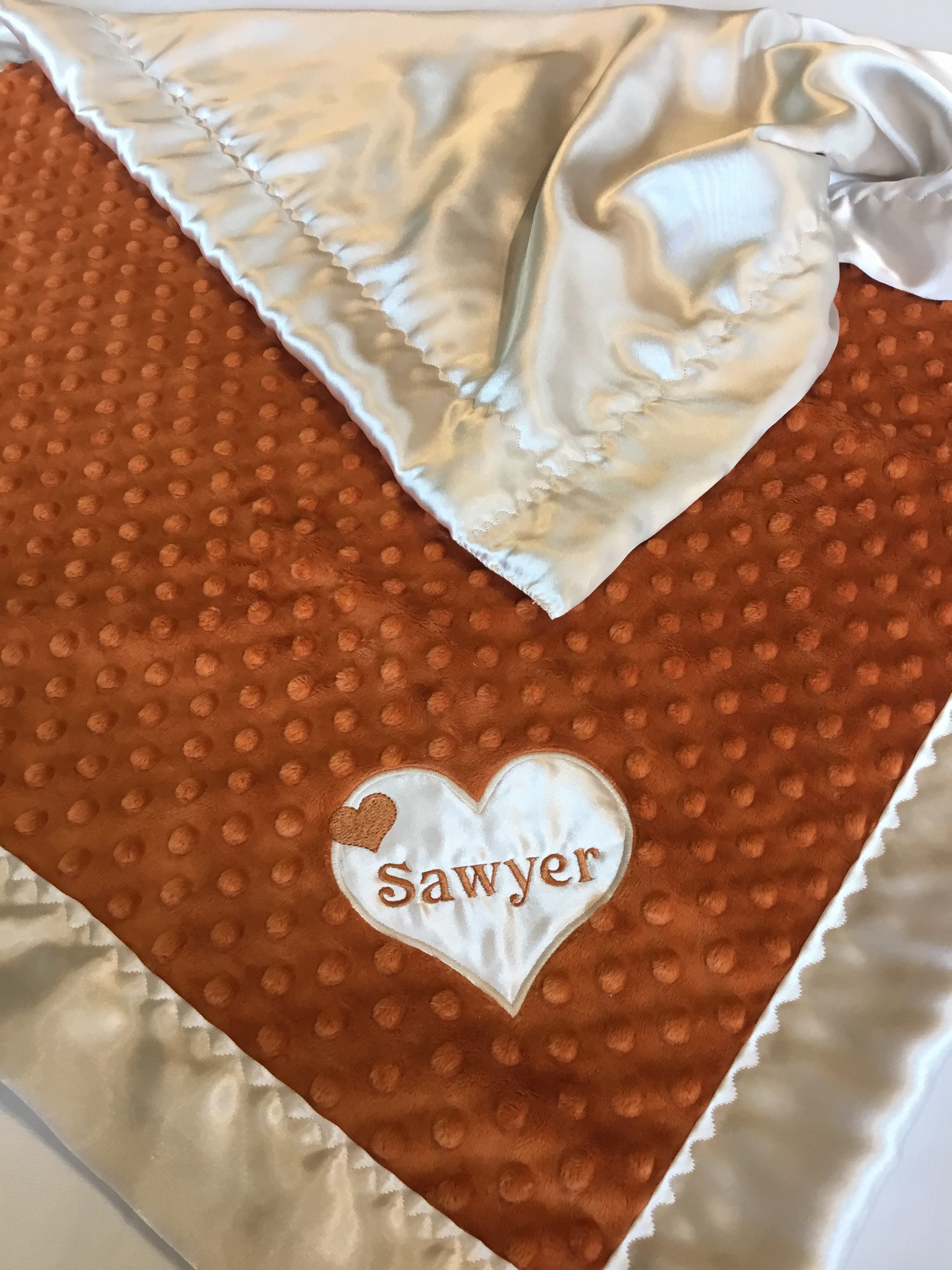 Baby Blanket, Minky front, backed and edged with coordinating silky