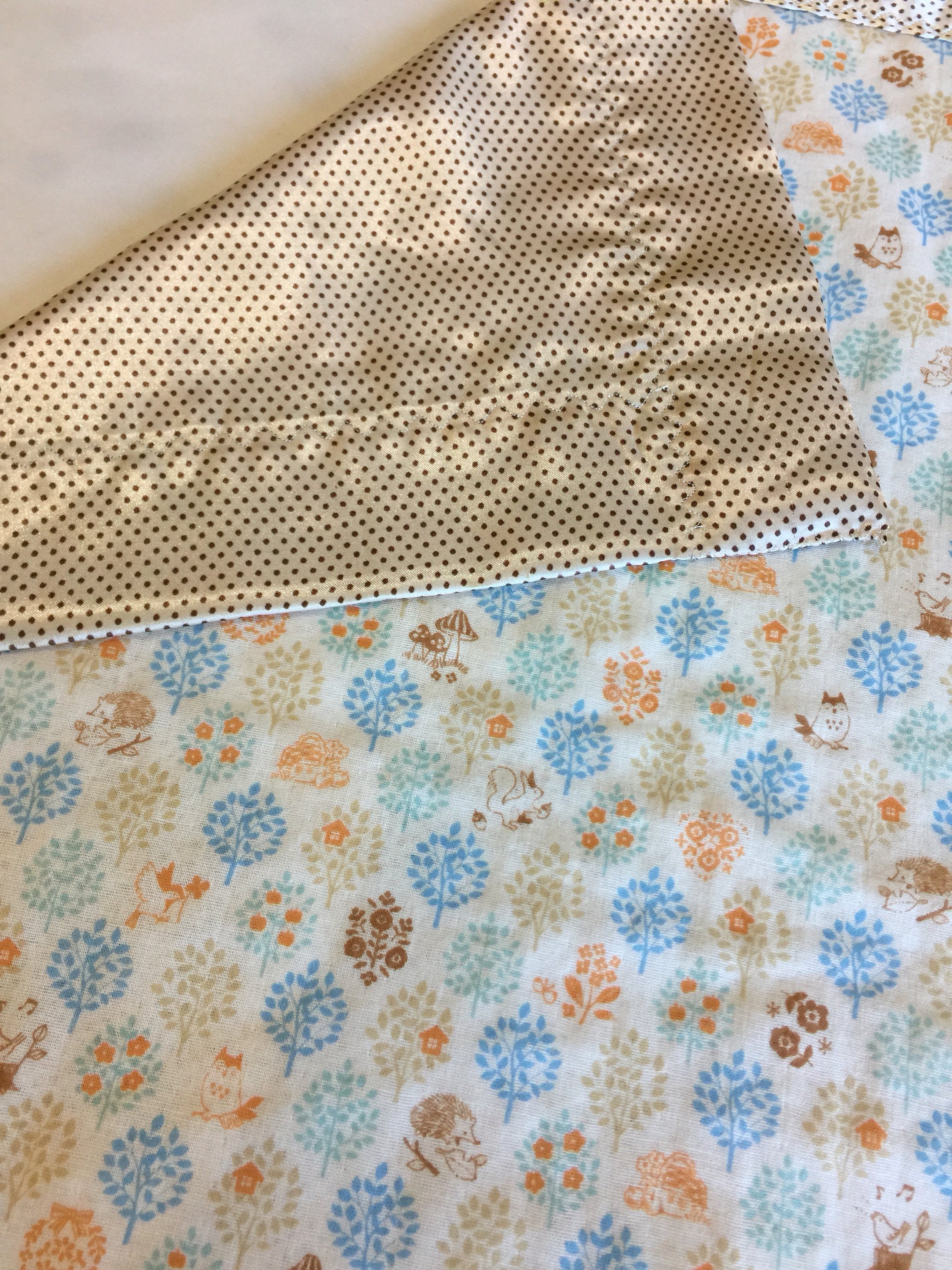 Woodland muslin lovey, muslin frontbacked and edged with coordinating silky fabric. This lovey