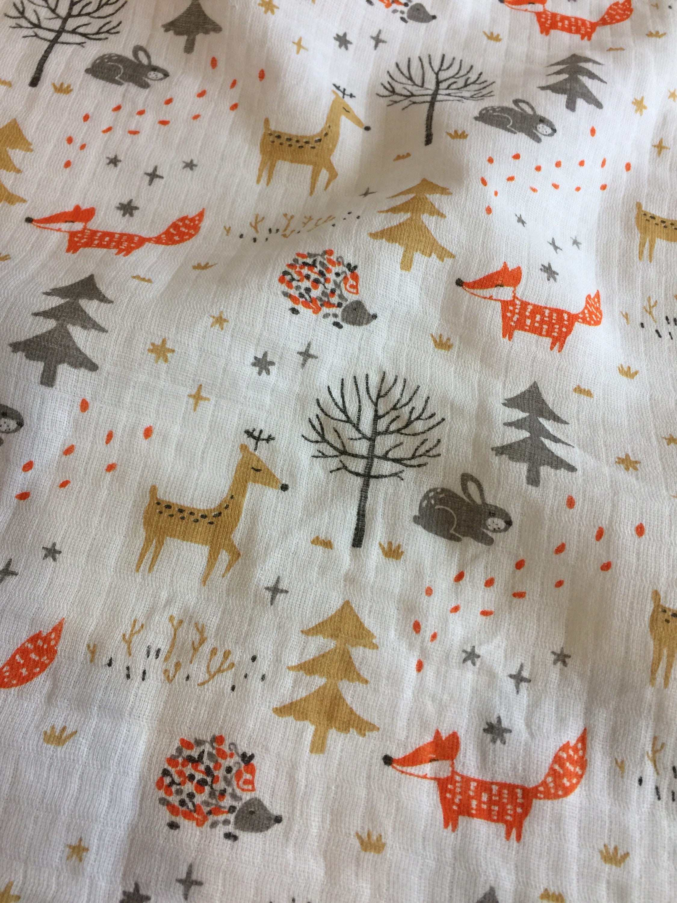 Double gauze swaddle, Muslin swaddle, baby blanket, woodland, fox, deer