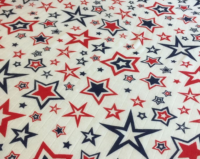 Red, white & Blue stars, Independence Day, Fourth of July,  Double gauze swaddle, bamboo muslin swaddle, approximately 47x47 baby blanket