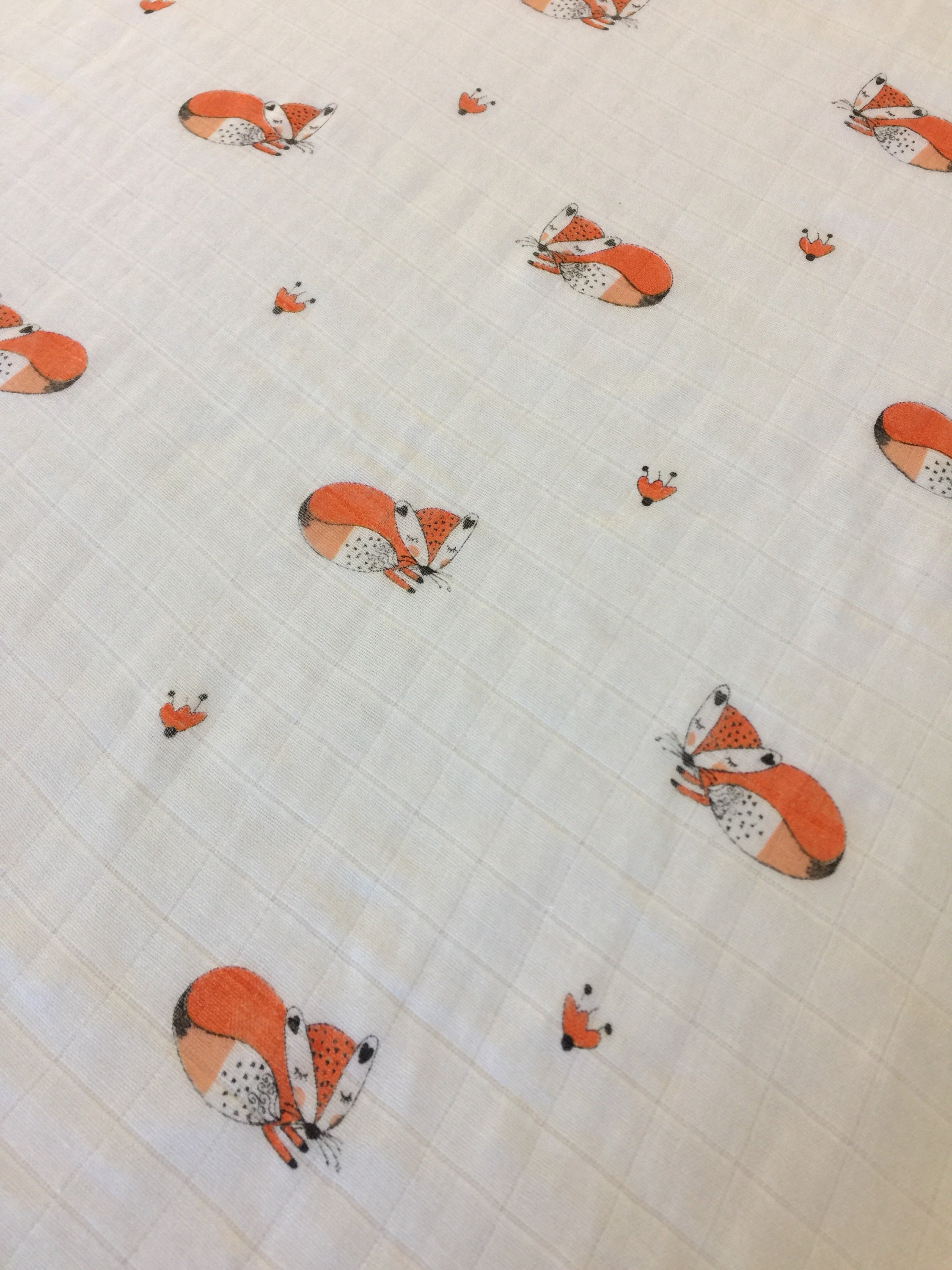 Fox Double gauze swaddle, woodland, Muslin swaddle, swaddle blanket