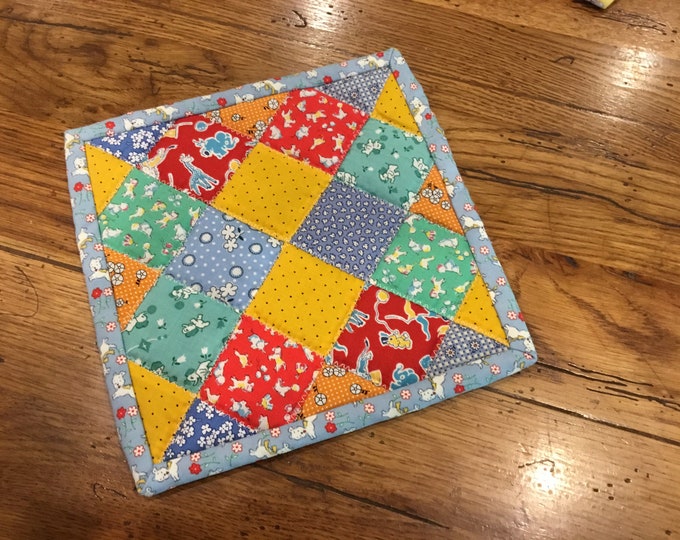 Homemade quilted potholder, approximately 8x8 quilted Hot Pad, pot holder, hotpad, perfect for gift giving and receiving