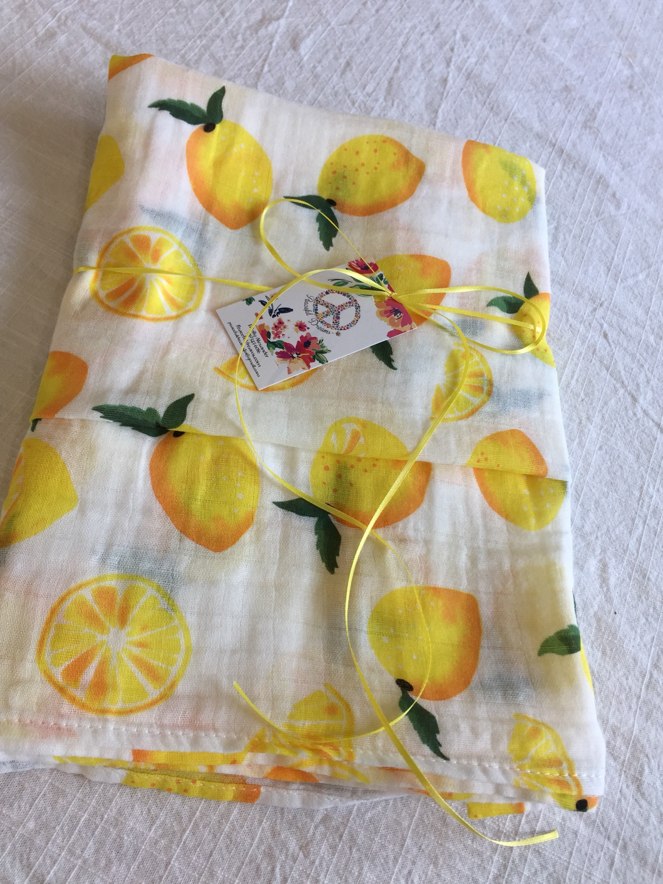 Lemon baby blanket, Double Gauze swaddle, Muslin baby blanket, baby