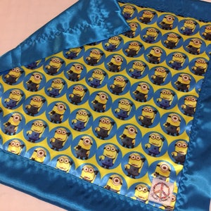 Minion silky Lovey, This lovey meas sure approximately 20x20, Minion silky front backed and edged with coordinating silky fabric