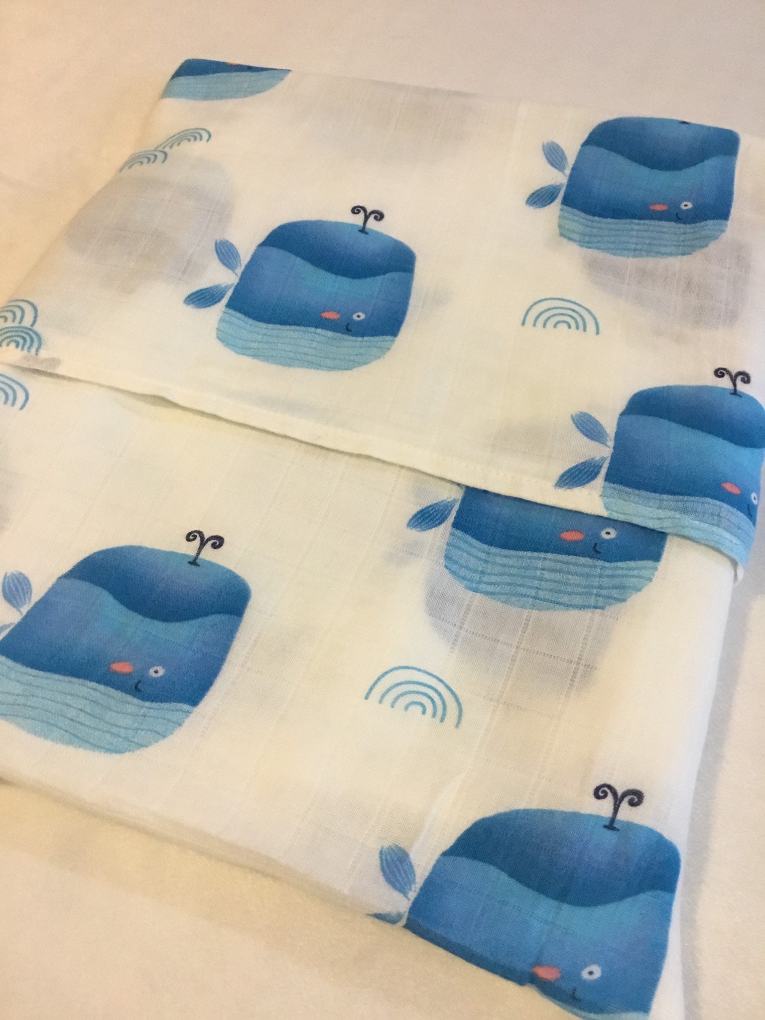 Double gauze swaddle, Whale swaddle, 70 bamboo 30 cotton, Muslin