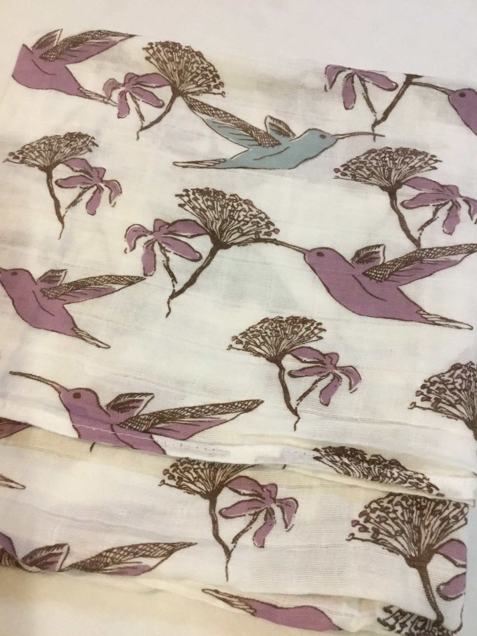 Large Hummingbird muslin swaddle, organic cotton, muslin swaddles