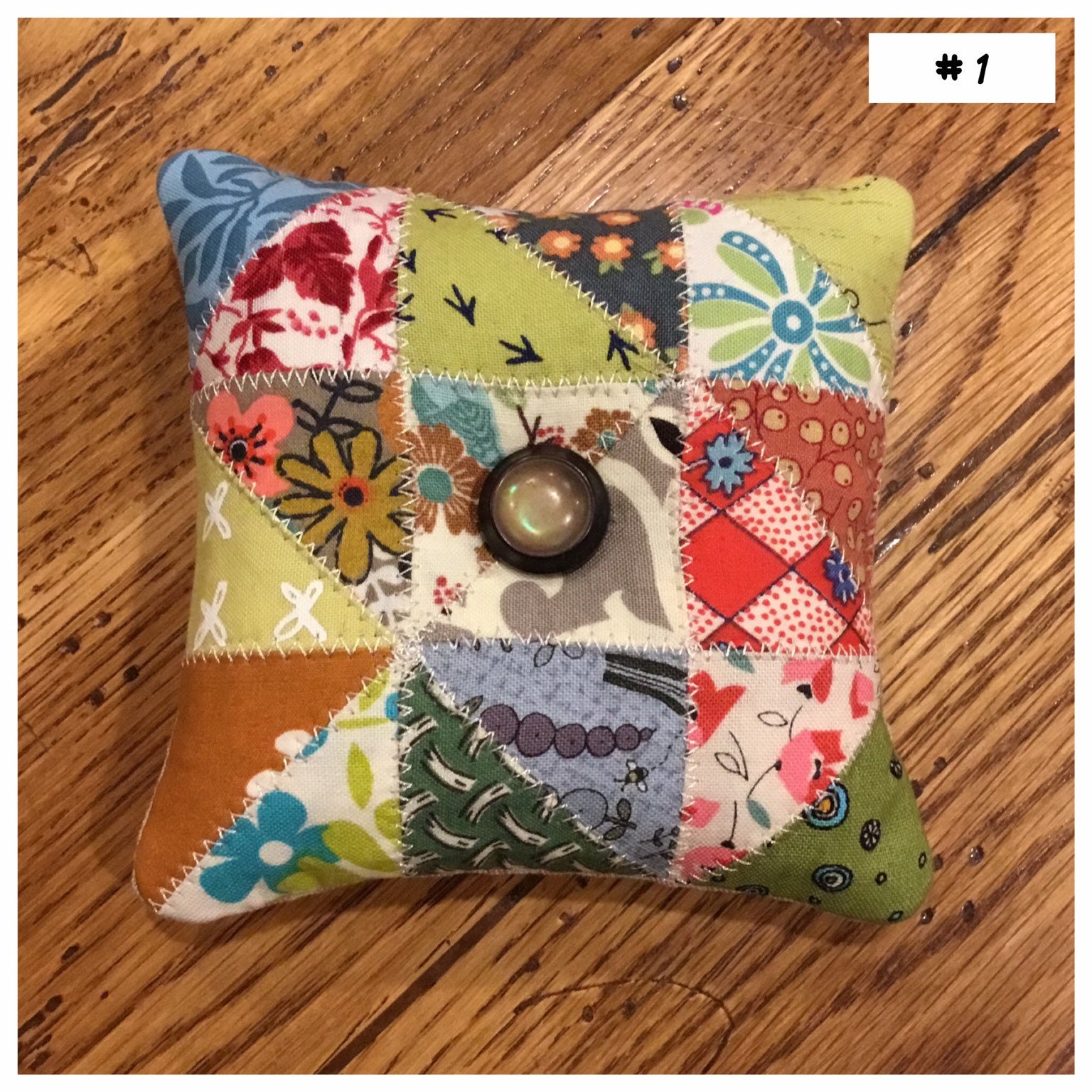 Homemade quilted Pin Cushion / Sewing Room / Craft Room / Crushed