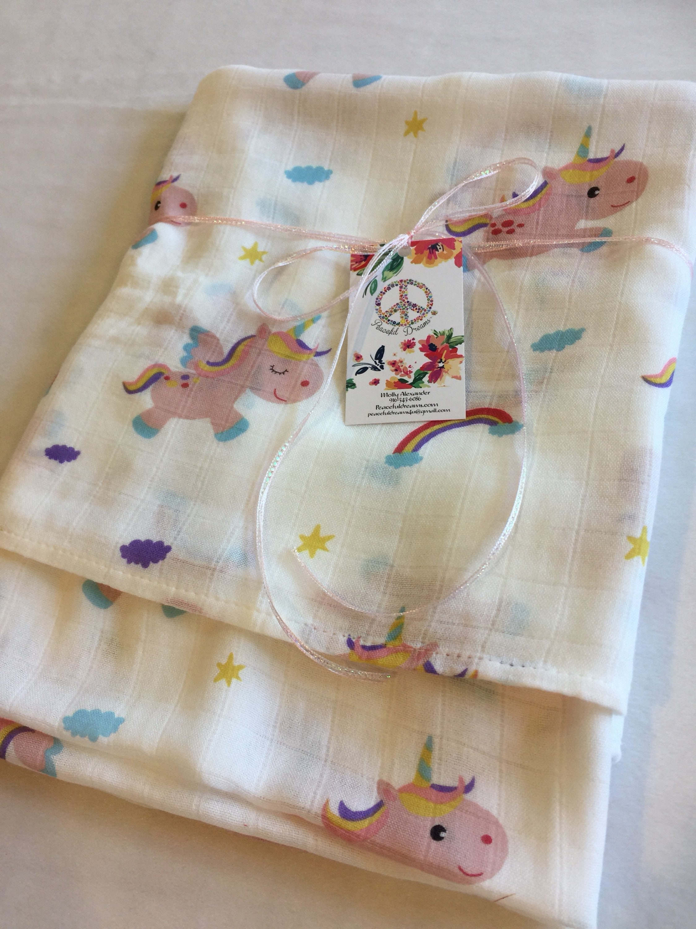 Unicorn Double gauze swaddle, Muslin swaddle blanket, newborn, light