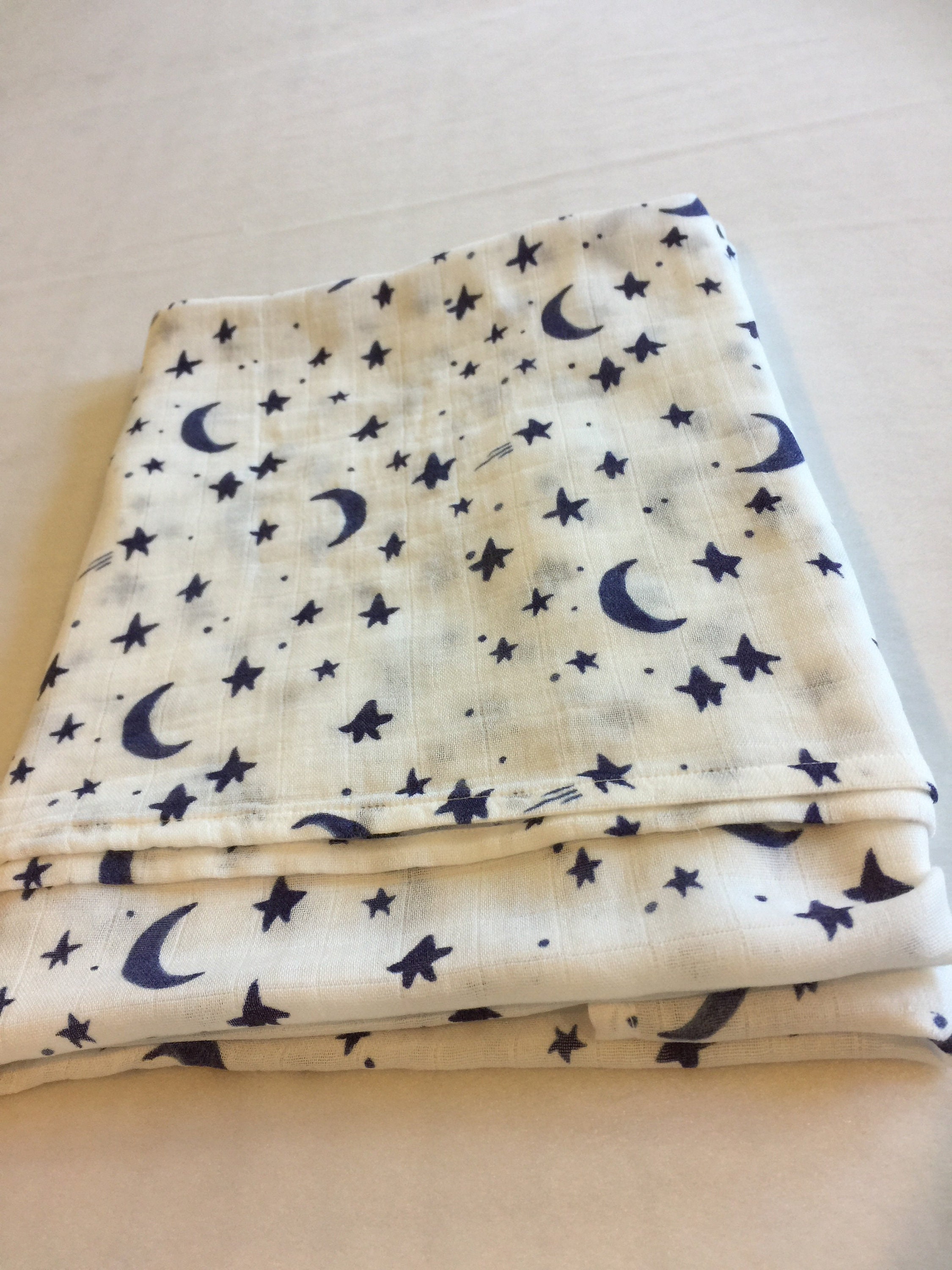 Moon and stars Double gauze swaddle, Organic Muslin swaddle blanket