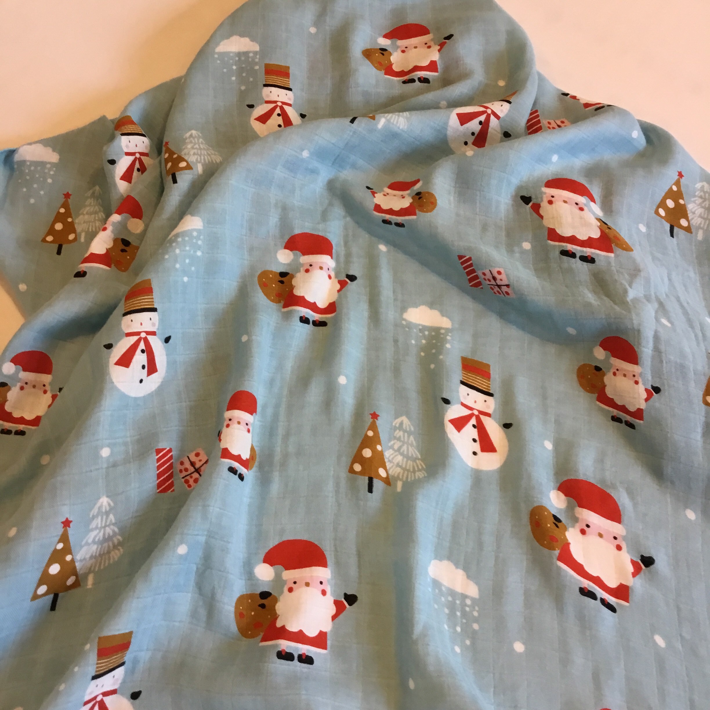 Double gauze swaddle, Muslin swaddle, fun Santa swaddle, baby blanket