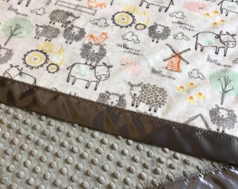 Baby Blanket, Baby Shower gift, Minky Baby Blanket, satin trim baby blanket, this blanket measures 30x40