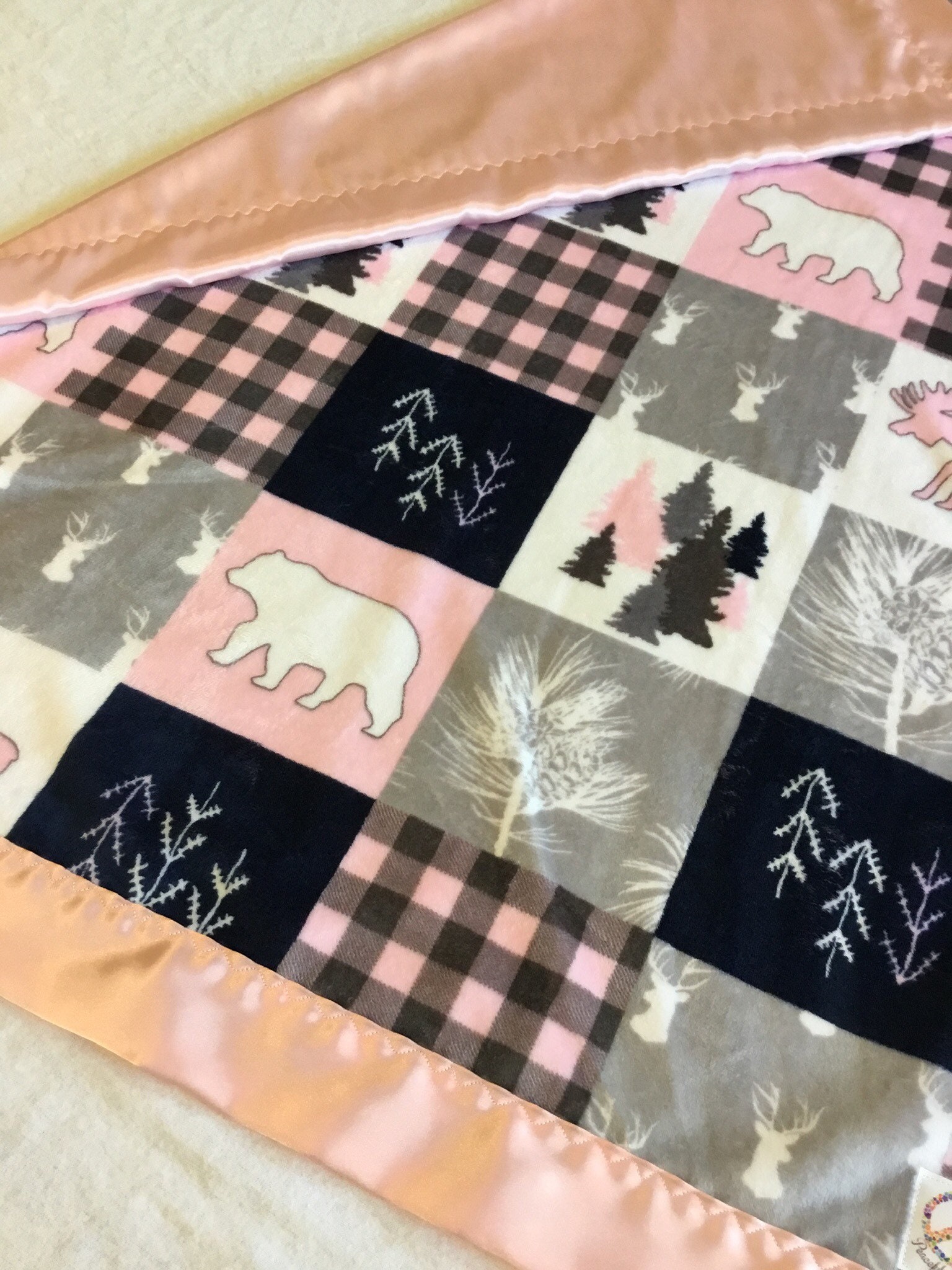 Baby Blanket, Plush front backed and edged with silky fabric 30x40