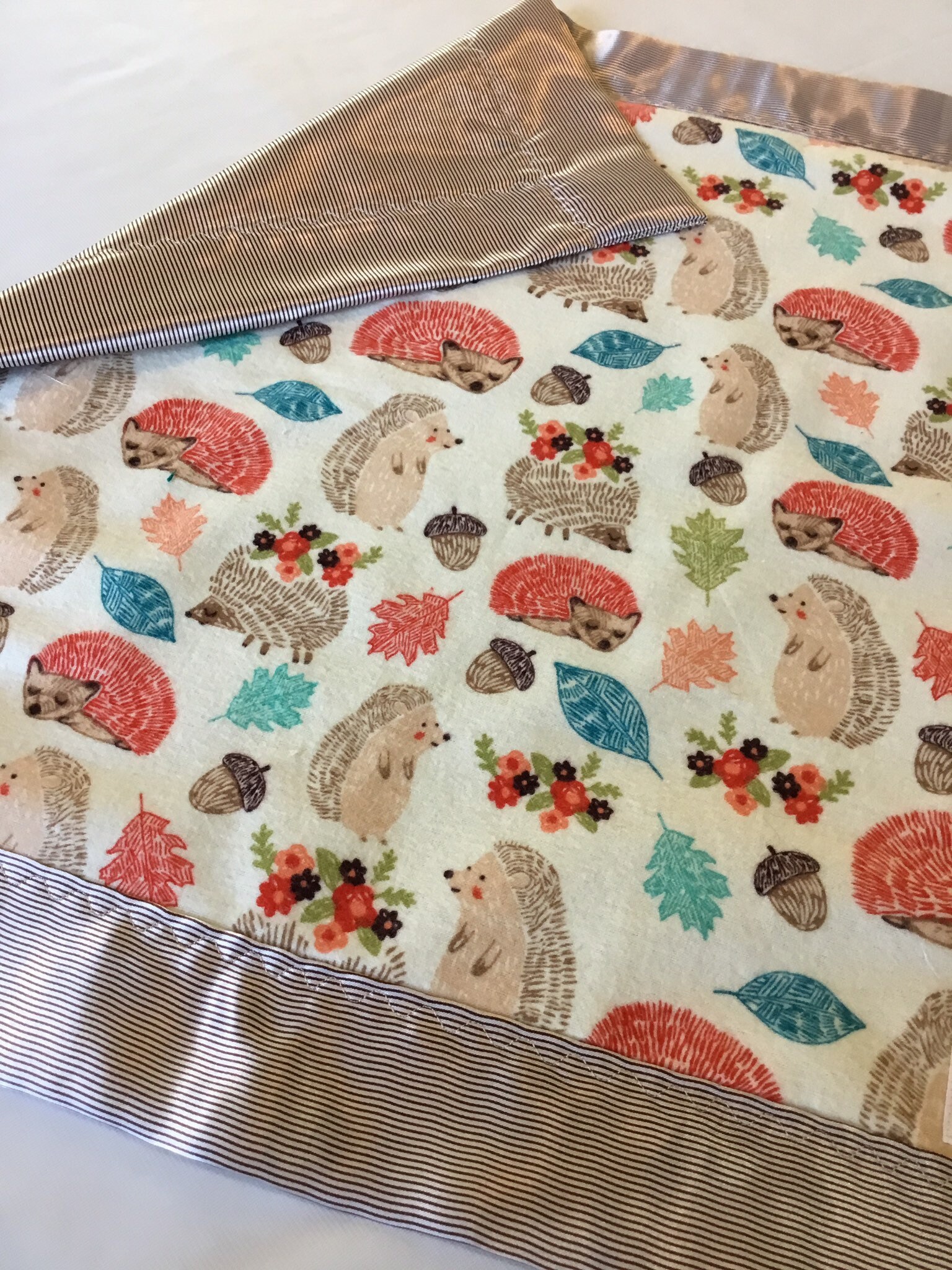Adorable Hedgehog silky blanket,20x20, silky, lovey, travel blanket