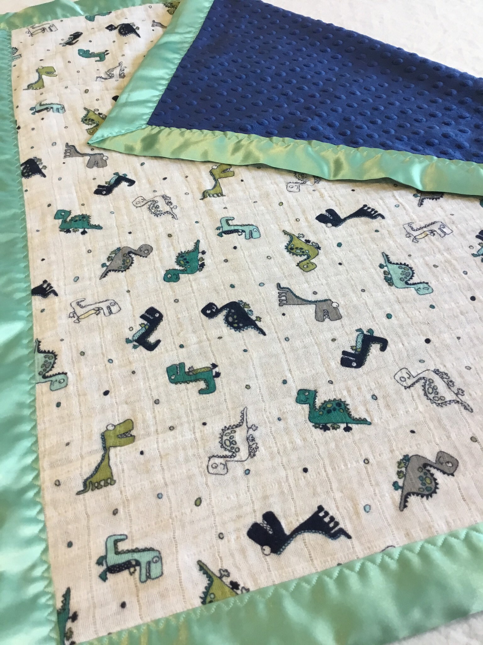 Dinosaur baby blanket muslin frontbacked with plush minky Etsy