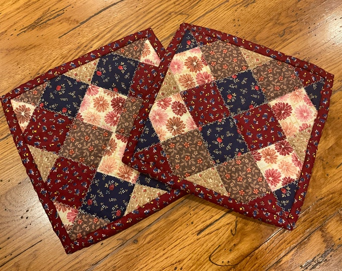 Quilted potholders, Homemade quilted hot pads, measure approximately 8x8, READY TO SHIP, perfect for gift giving and receiving