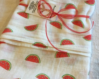 Double gauze swaddle, Muslin swaddle, watermelon swaddle blanket, newborn, light weight breathable baby blanket 44x44 ready to ship