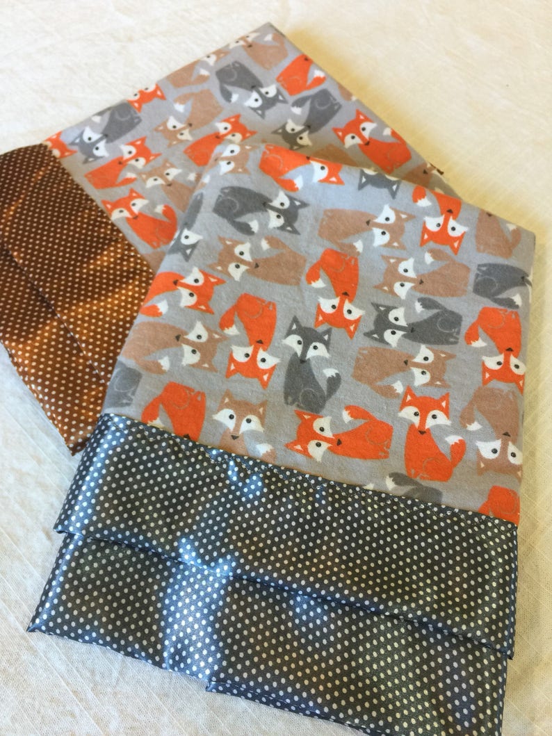 Perfect baby shower gift Flannel front Fox baby blanket This is travel size lovey 20x20 backed and edged with silky fabric