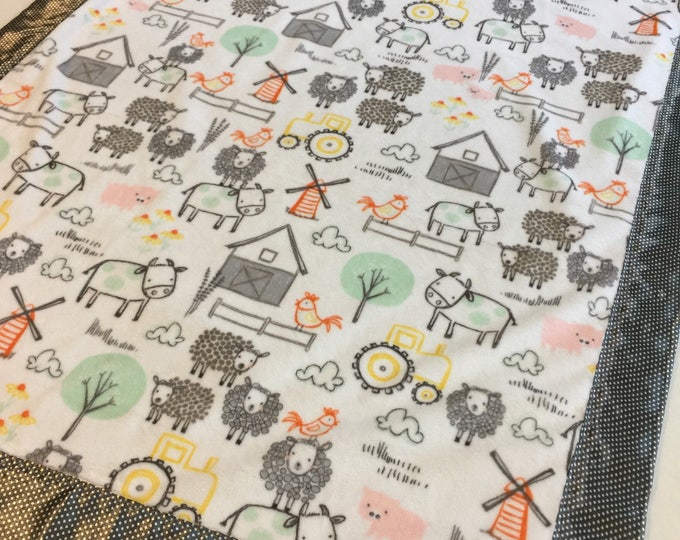 Plush Farm Animal Silky Baby Blanket 30x40, if you'd like this in a different size or different color silky fabric just message me.