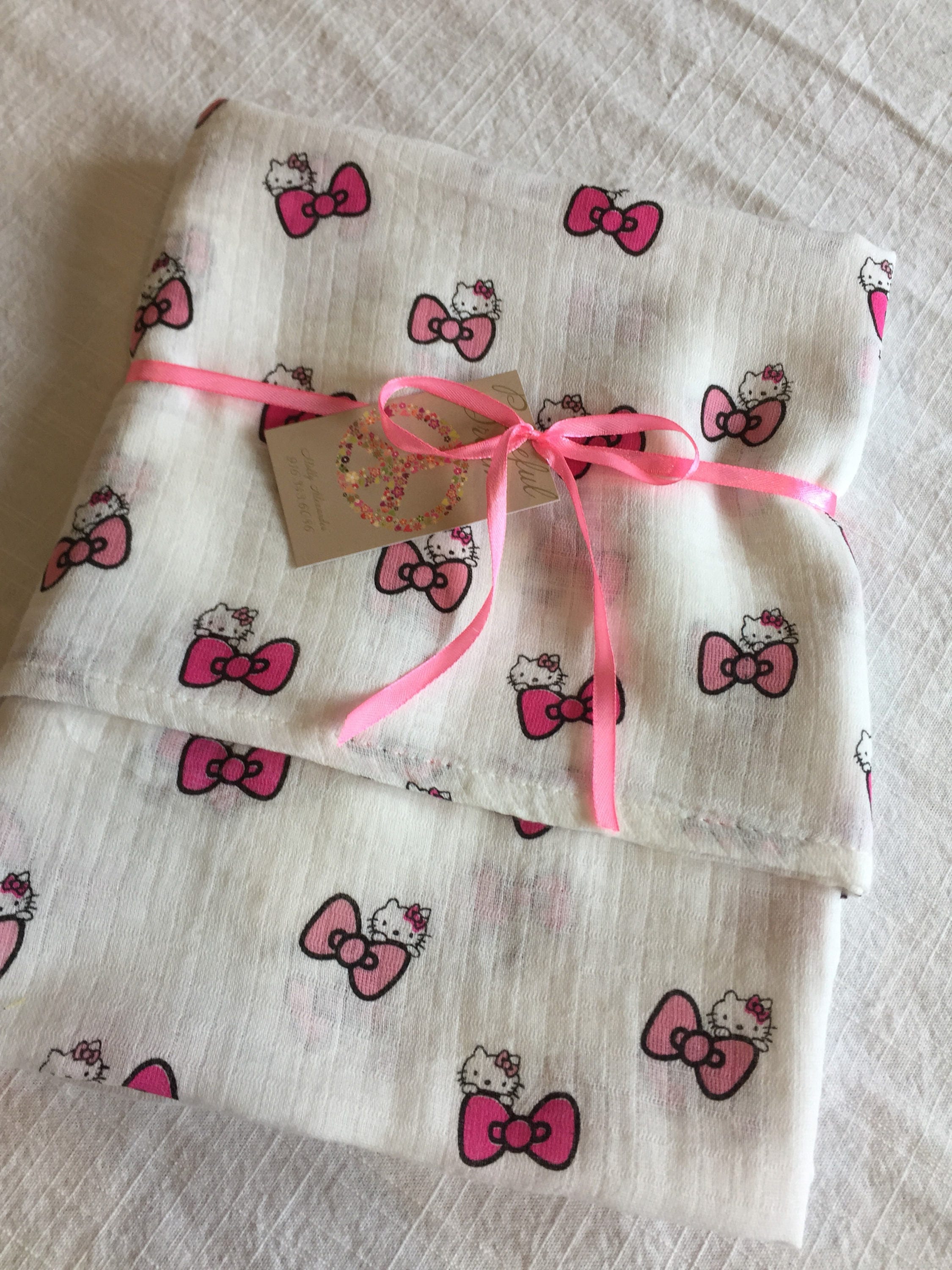Muslin swaddle, blanket, double gauze blanket, hello kitty baby blanket