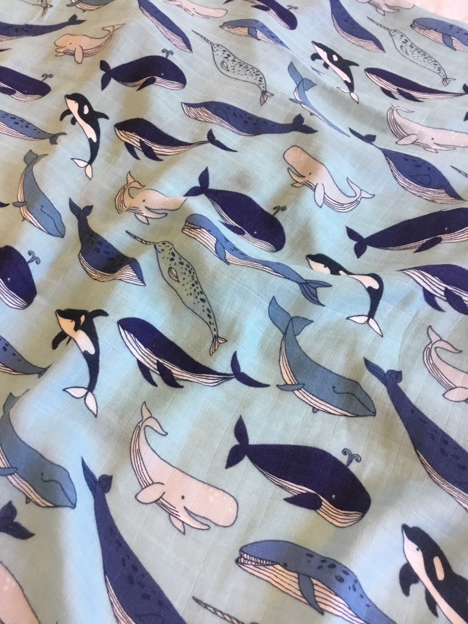 Whale swaddle, Ultra soft light weight bamboo cotton, double gauze