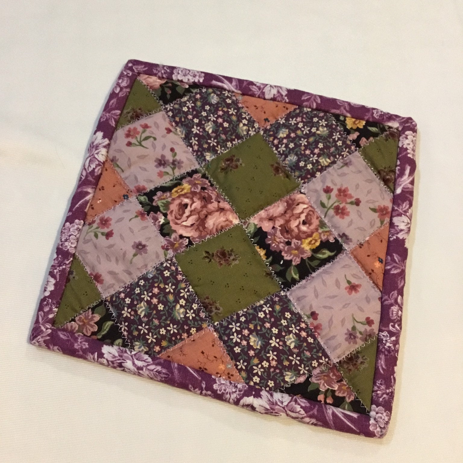 Homemade quilted potholder, approximately 8x8 quilted Hot Pad, pot