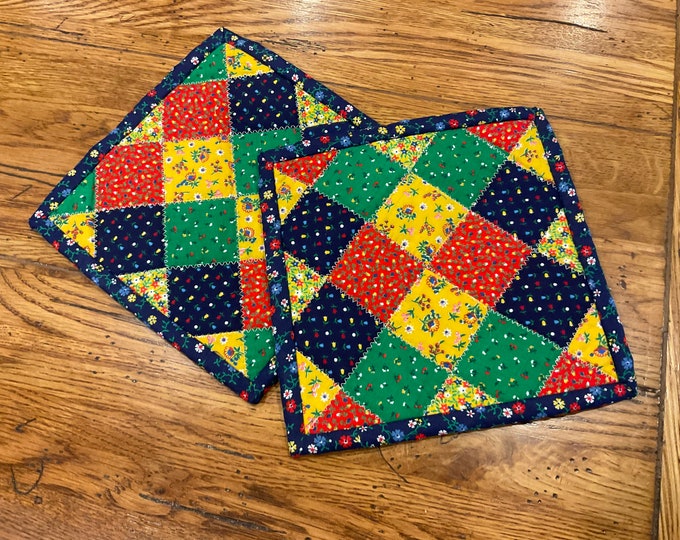 Quilted potholders, Homemade quilted hot pads, measure approximately 8x8