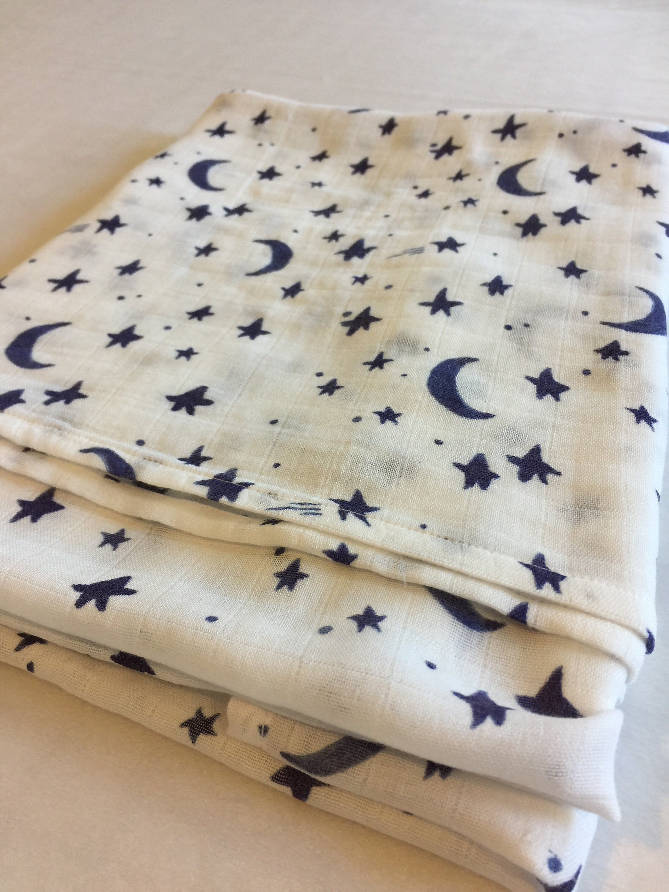 Moon and stars Double gauze swaddle, Organic Muslin swaddle blanket