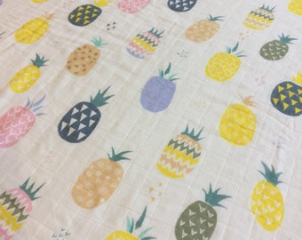 Adorable colorful Pineapple Baby swaddle, receiving blanket, Double gauze swaddle, Muslin swaddle, cotton baby blanket, baby shower gift