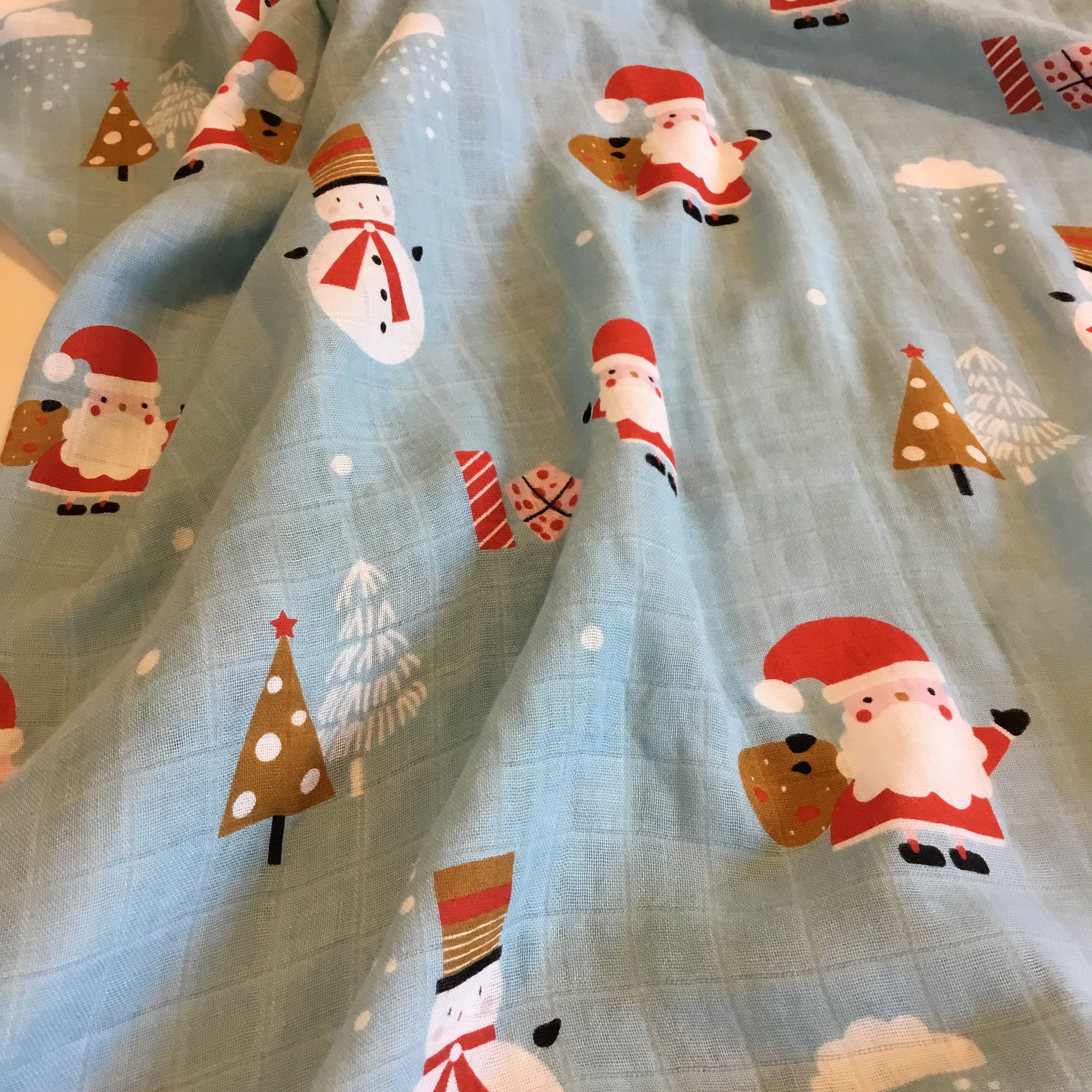 Double gauze swaddle, Muslin swaddle, fun Santa swaddle, baby blanket