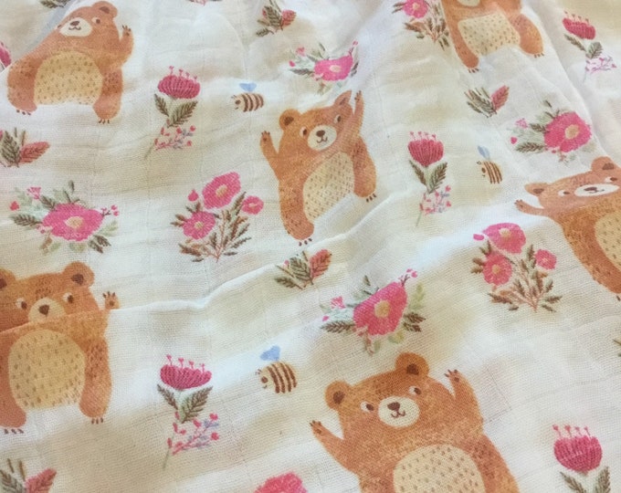 Double gauze swaddle, floral Bear bumblebee swaddle baby blanket, light weight breathable baby blanket, bamboo